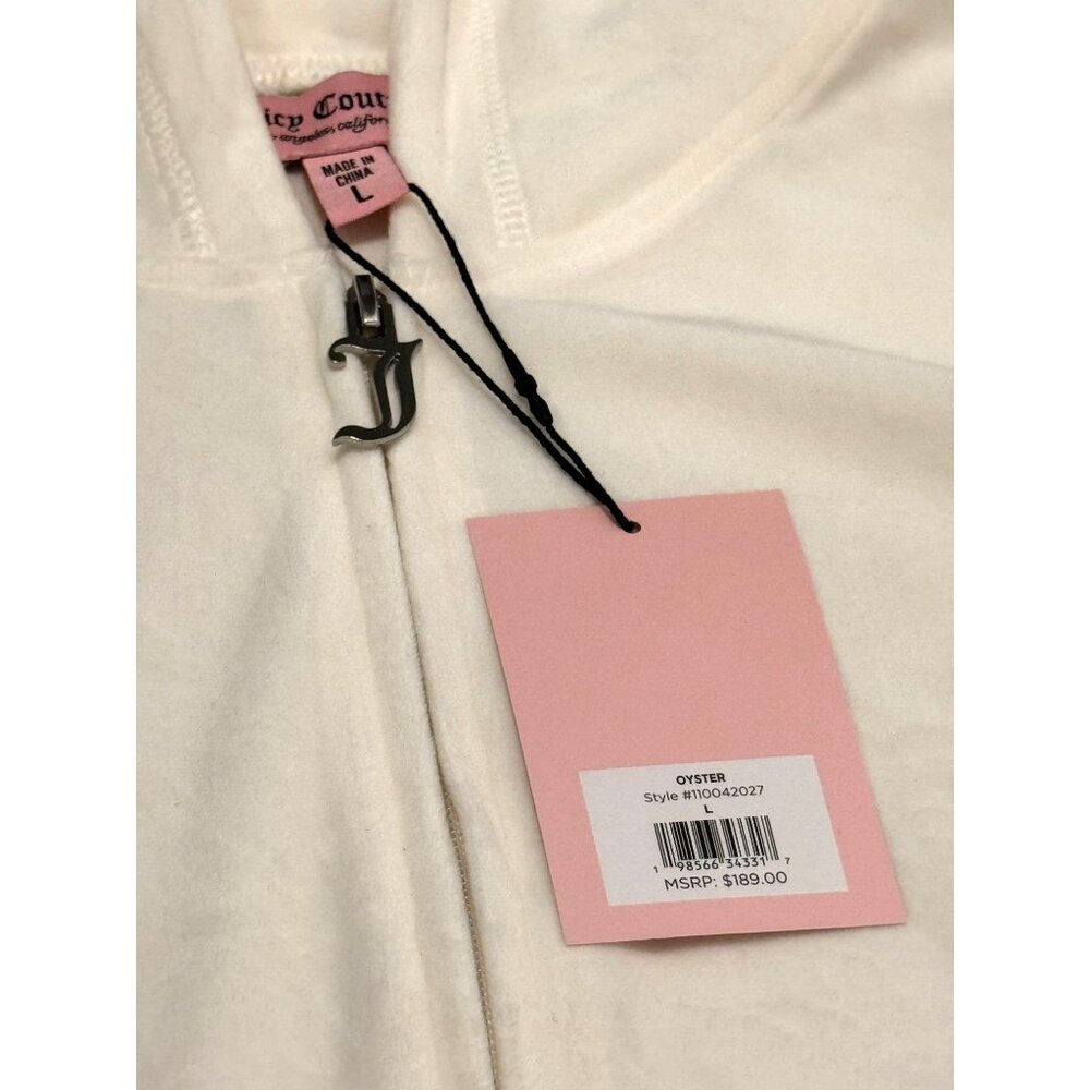 NWT Juicy Couture Womens L Velour Hoodie & Shorts Set Oyster Rhinestone Logo - Picture 4 of 11